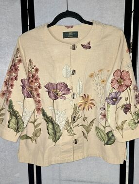 Orvis Sporting Traditions Women's Medium Beige 100% Cotton Floral Print Jacket